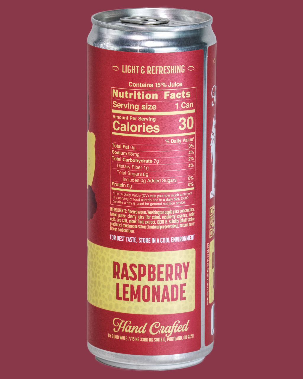 Raspberry Lemonade Probiotic Soda - No Added Sugar