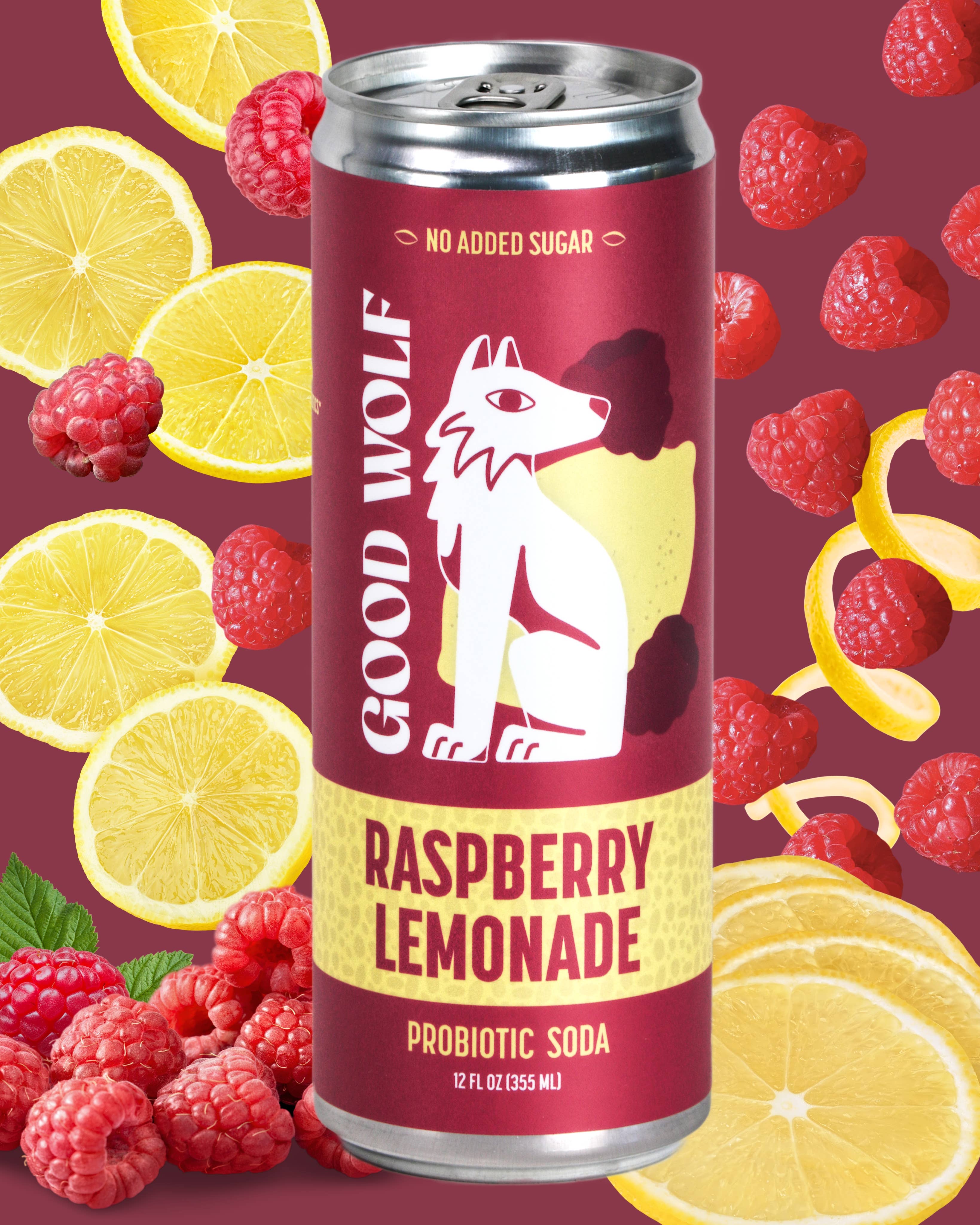 Raspberry Lemonade Probiotic Soda - No Added Sugar
