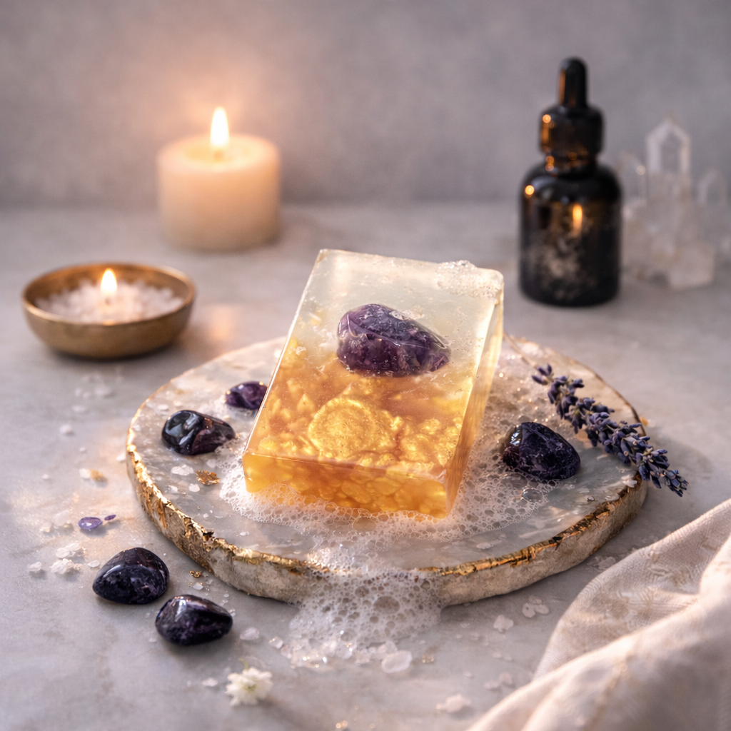 Earth Dust Gemstone Bar Soap in Lavender with Amethyst