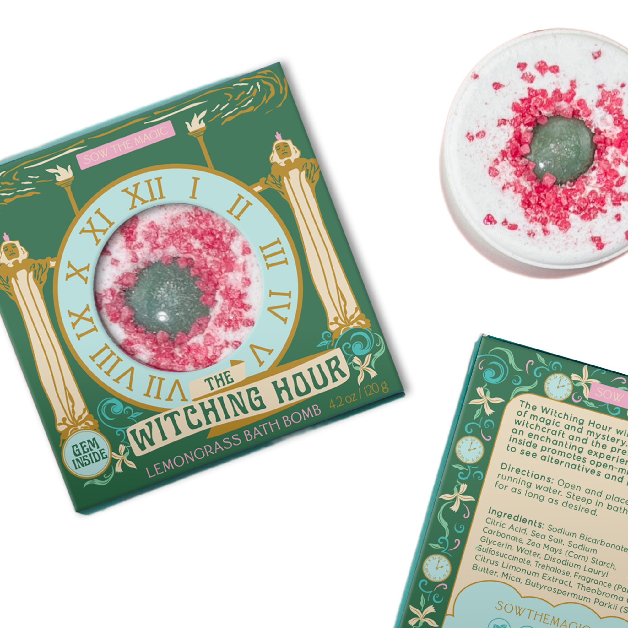 🌙 The Witching Hour Lemongrass Bath Bomb with Aventurine Gemstone