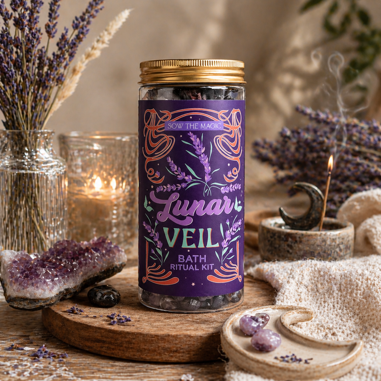 Lunar Veil Bath Ritual Kit with Amethyst