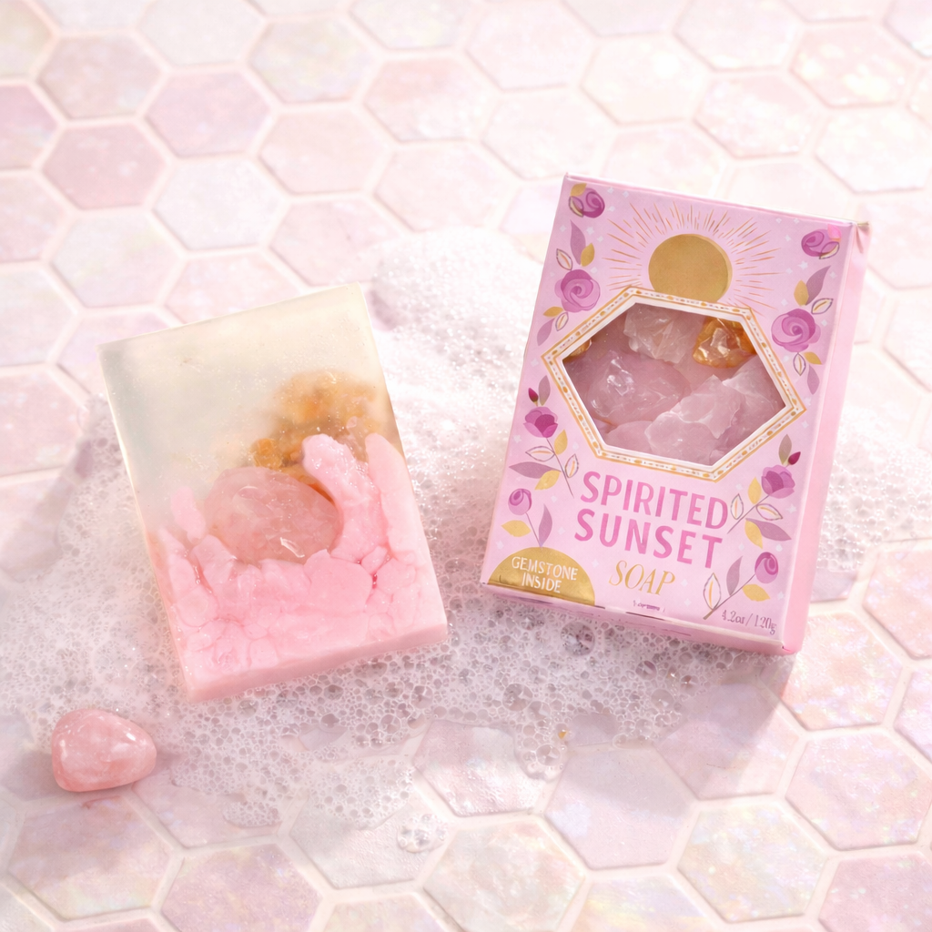 Spirited Sunset Gemstone Bar Soap in Wild Rose with Rose Quartz