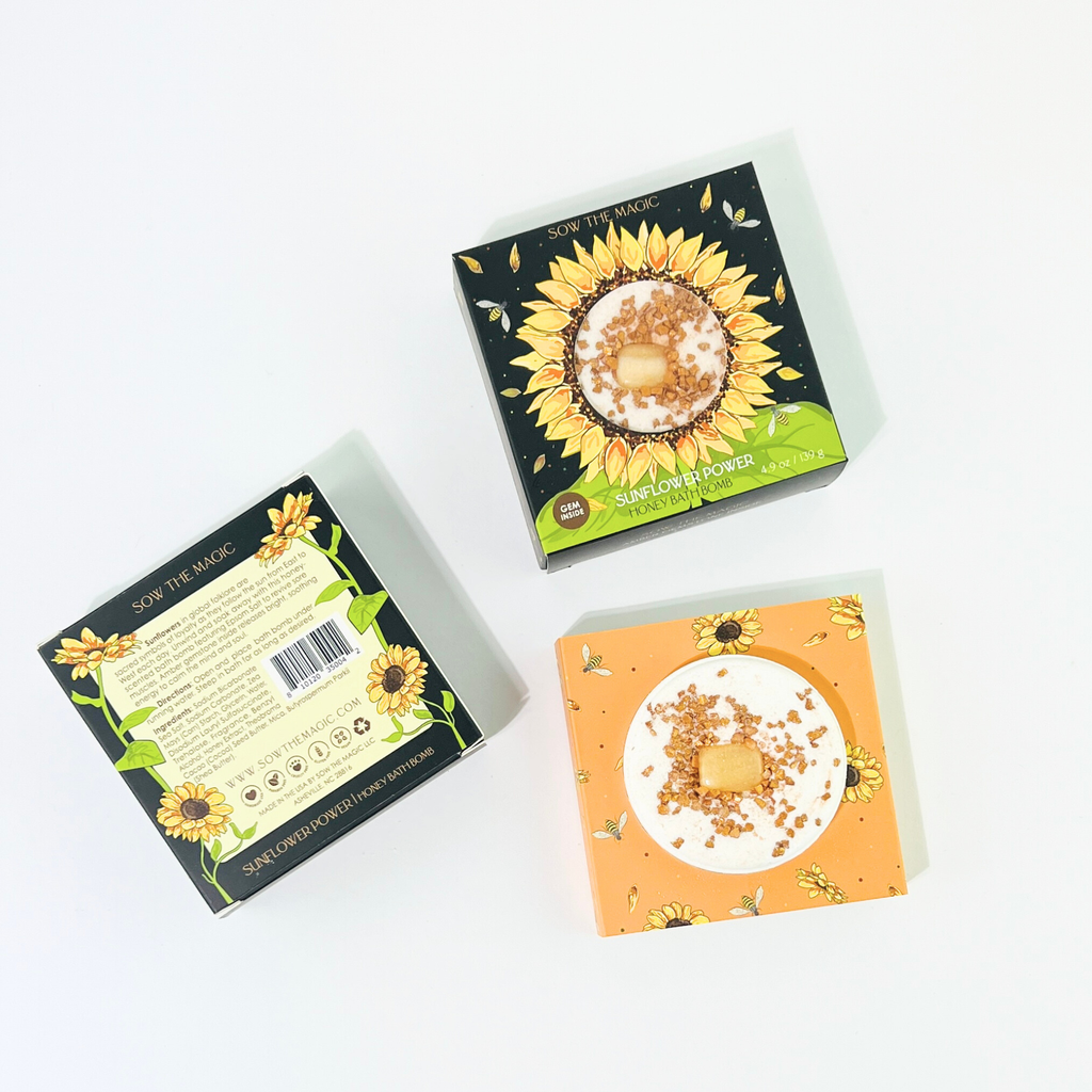 🌻 Sunflower Power Honey Bath Bomb with Amber Gemstone – Soothing Epsom Salt Ritual