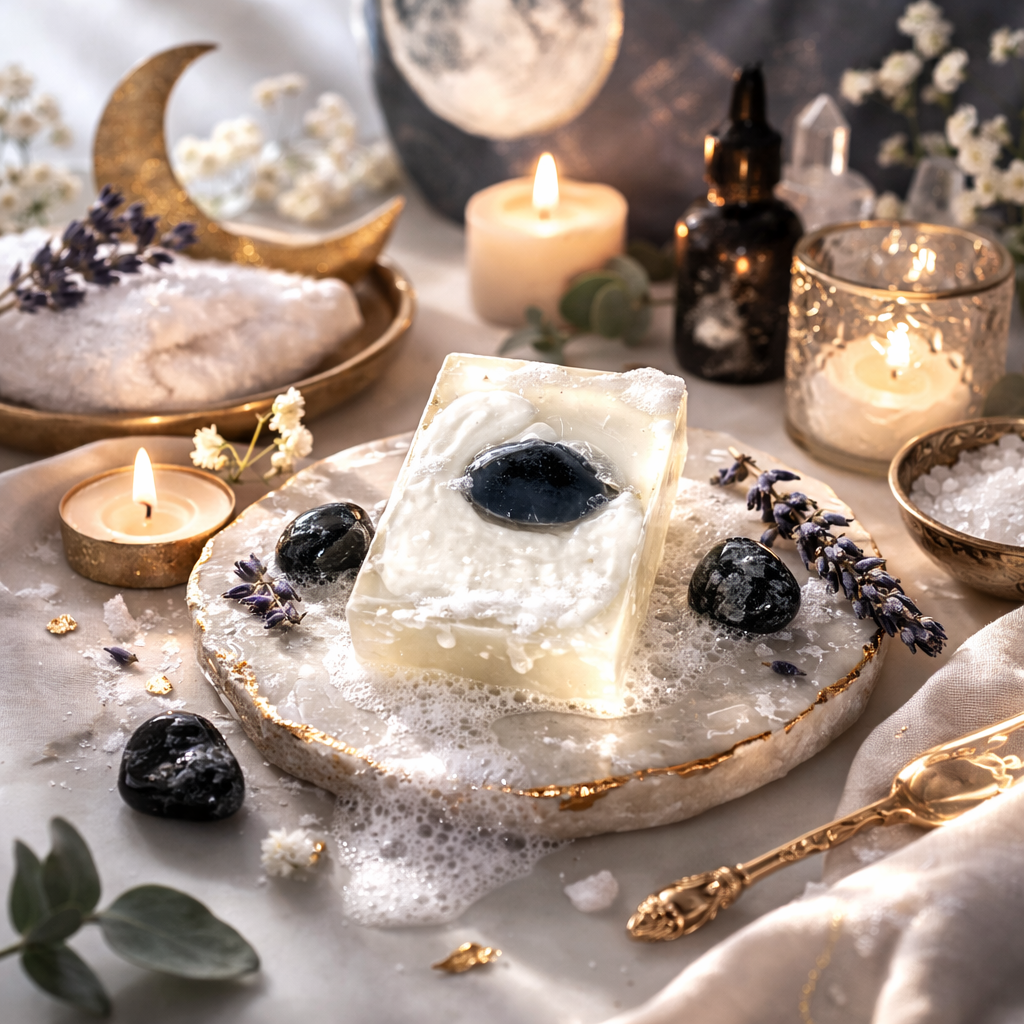 Moonlight Gemstone Bar Soap in Golden Honey with Obsidian