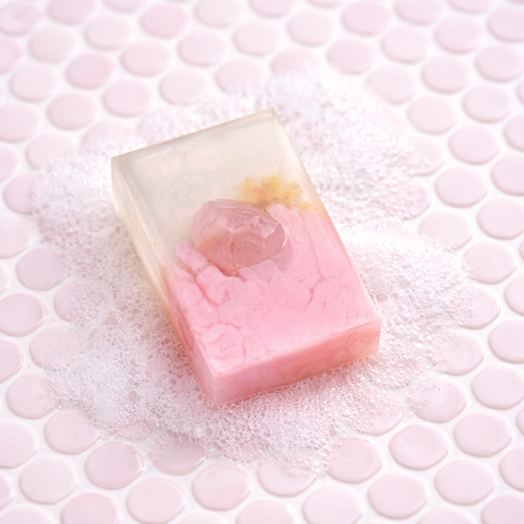Spirited Sunset Gemstone Bar Soap in Wild Rose with Rose Quartz