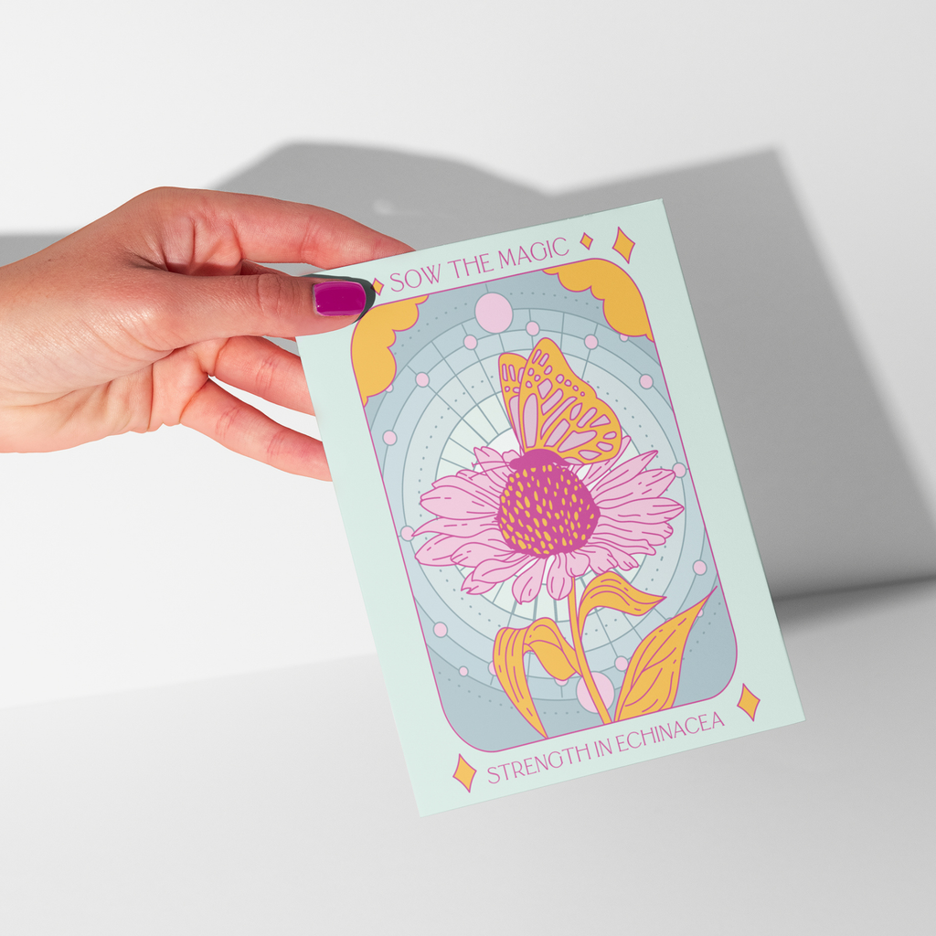 Strength in Echinacea Botanical Tarot Greeting Card