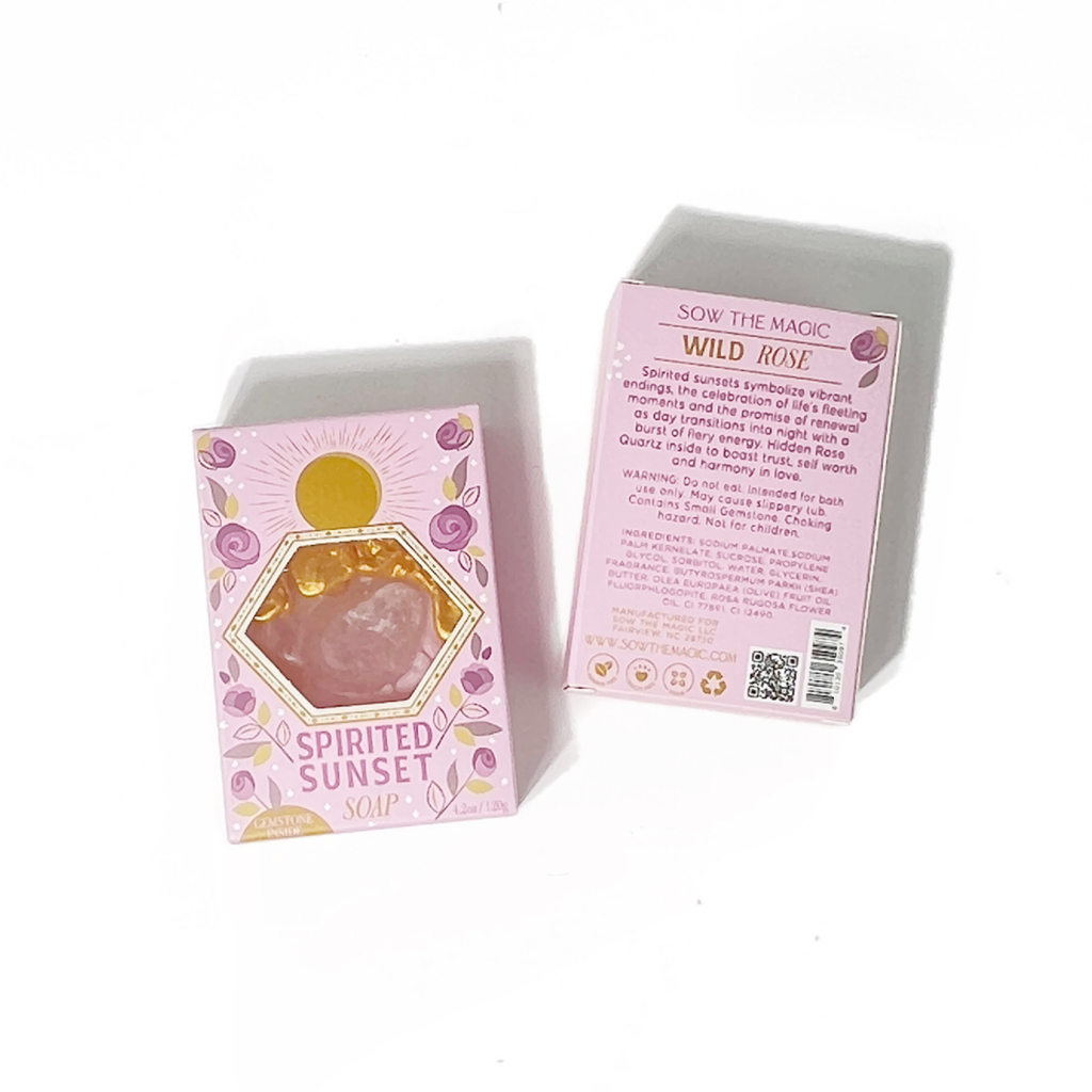 Spirited Sunset Gemstone Bar Soap in Wild Rose with Rose Quartz