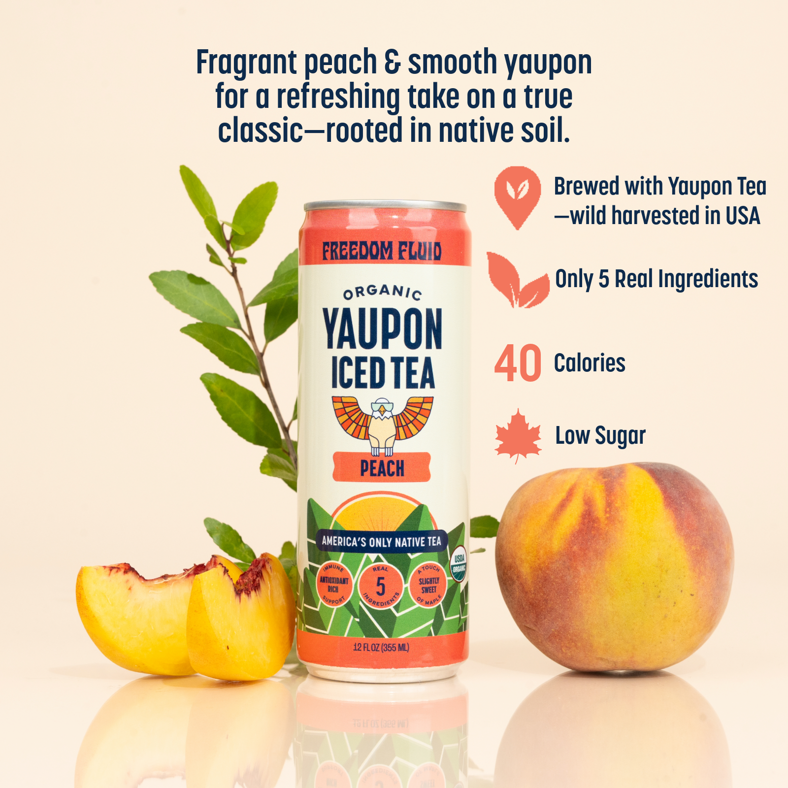 Peach, Organic Yaupon Iced Tea
