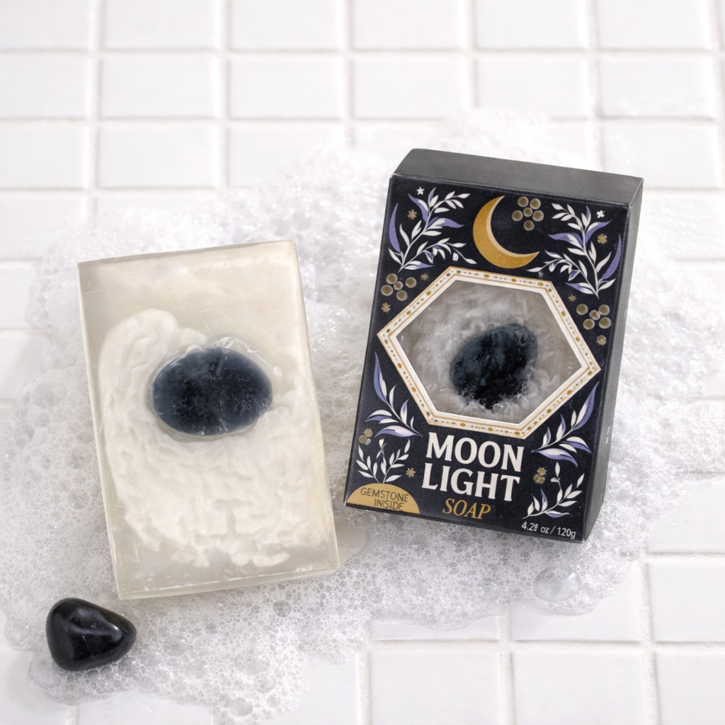 Moonlight Gemstone Bar Soap in Golden Honey with Obsidian